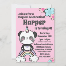 Söt Panda Unicorn Girly-inbjudan