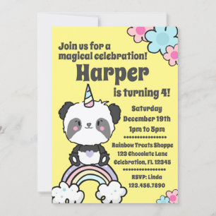 Söt Panda Unicorn Girly-inbjudan Inbjudningar