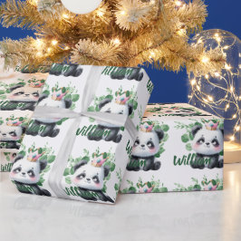 Söt Panda Vattenfärg Grönska Mönster Födelsedag Presentpapper