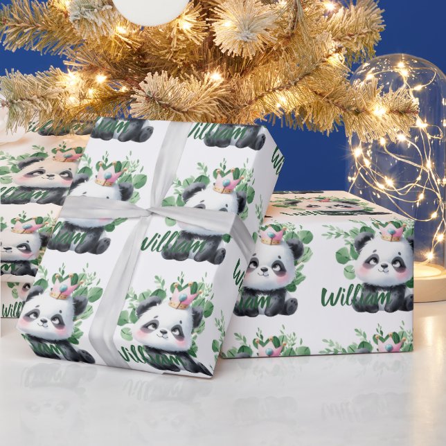 Söt Panda Vattenfärg Grönska Mönster Födelsedag Presentpapper (Helgdagar)