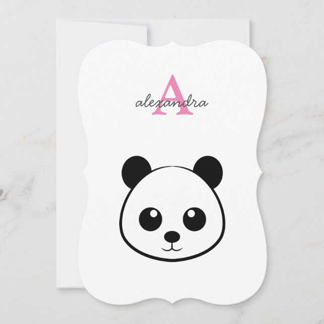 Söt pandabjörn anpassad monogram  anteckningskort (Framsida)