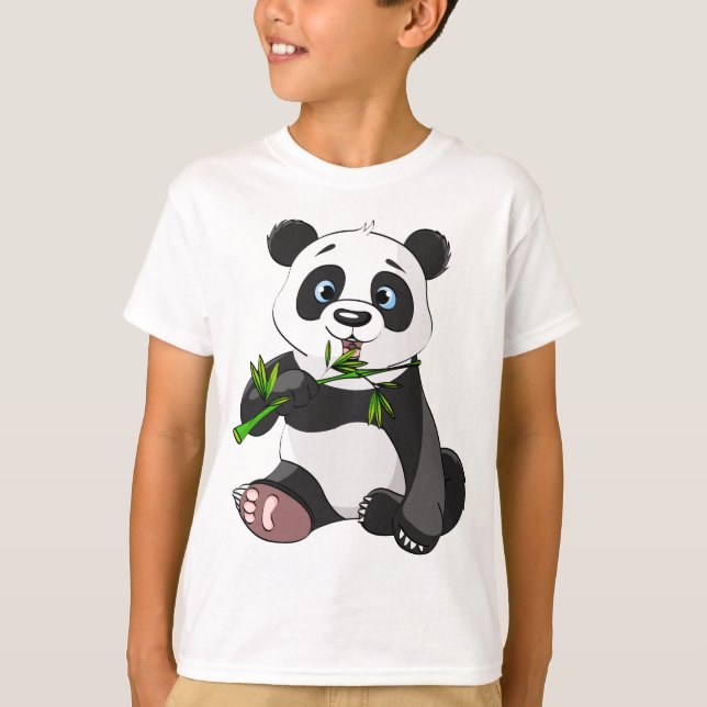 Söt,pandabjörn,ungar,animerad,lycklig, ätande bamb t-shirt (Framsida)