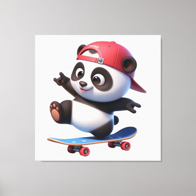 Söt Pandaillustration som Skateboardåkare Canvastryck (Framsida)