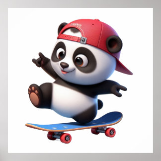 Söt Pandaillustration som Skateboardåkare Poster