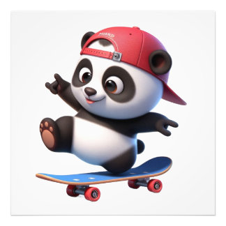 Söt Pandaillustration som Skateboardar Fototryck