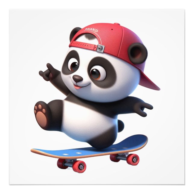 Söt Pandaillustration som Skateboardar Fototryck (Framsidan)