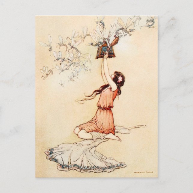 Söt Pandora öppnar hennes låda Vykort (Framsida)