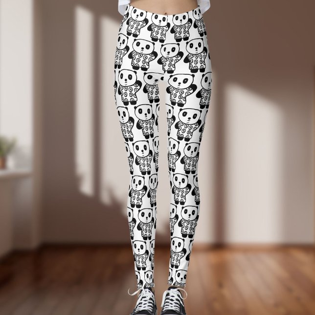Söt Pandy Panda Svart Och Vit Leggings (Cute Pandy the Panda Black And White Leggings)
