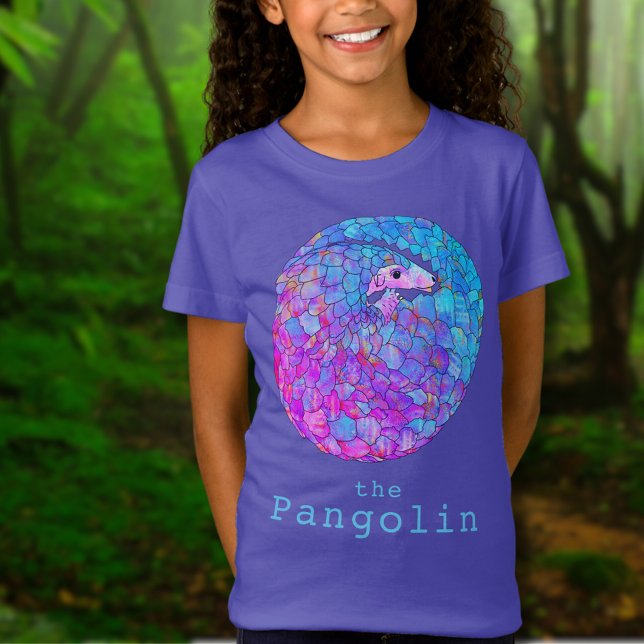 Söt Pangolin Färgrik Djurkonst T Shirt (Cute pangolin colorful animal art T-shirt pink purple blue rolled up pangolin illustration )