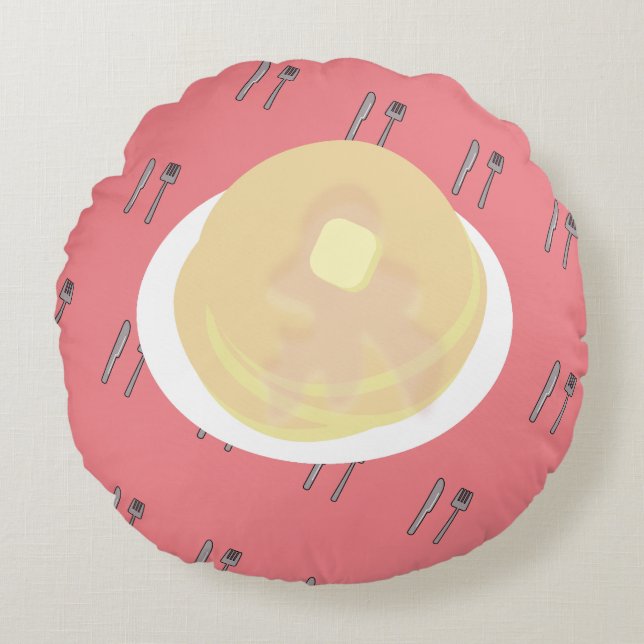 Söt pannkaka som droppas sirap frukost rund kudde (Framsidan)