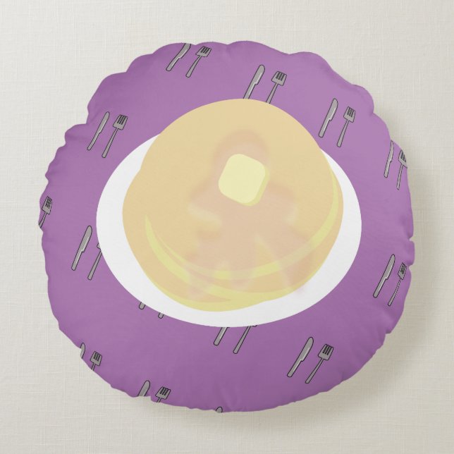Söt pannkaka som droppas sirap frukost rund kudde (Framsidan)