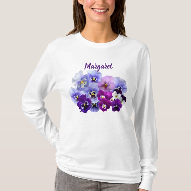Söt Pansies Personlig Blommigt T-Shirt (Framsida)