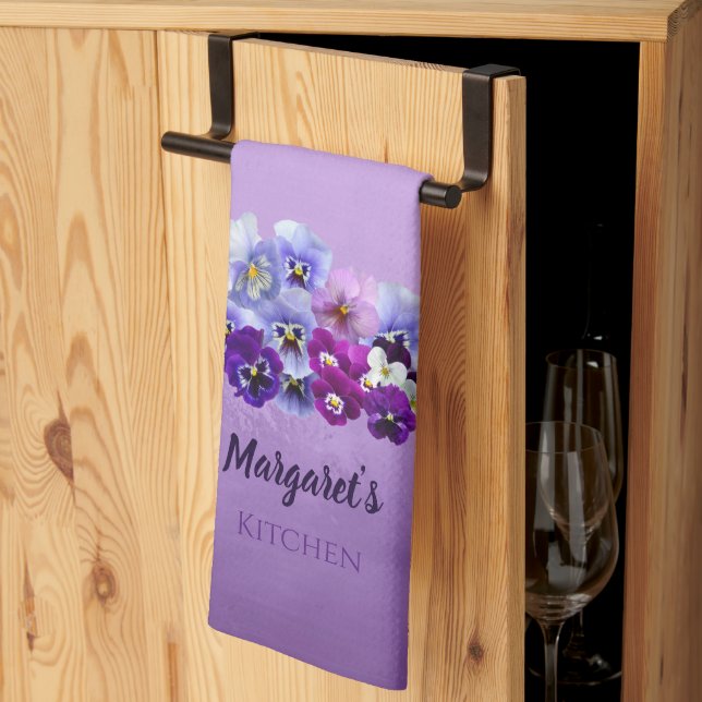 Söt Pansies Personlig Lila Kitchen Towel Kökshandduk (Thirds Fold)