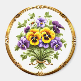 Söt Pansy Flower Bouquet Magnet