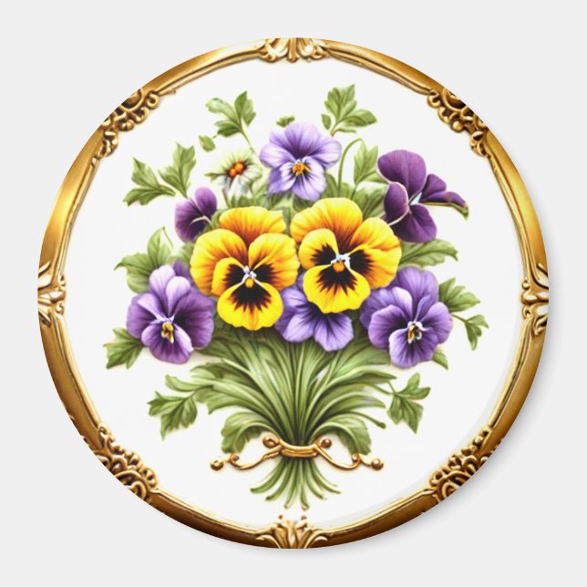 Söt Pansy Flower Bouquet Magnet (Framsidan)