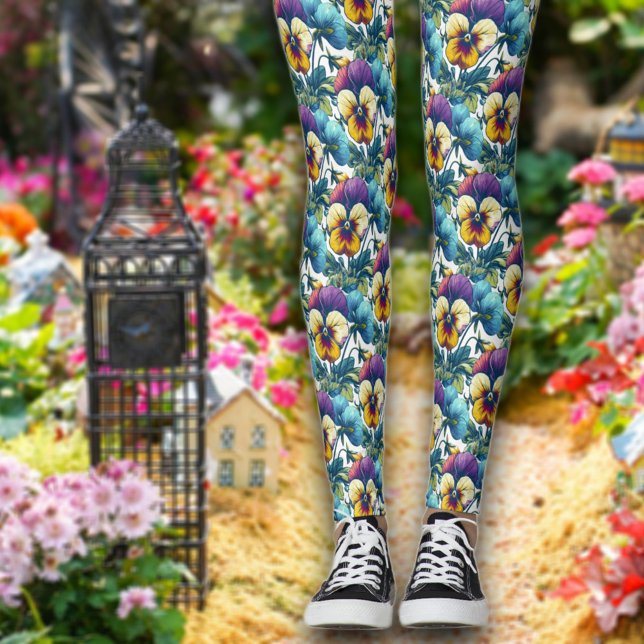 Söt Pansy Paradise Modern Chic Mönster Leggings (Skapare uppladdad)