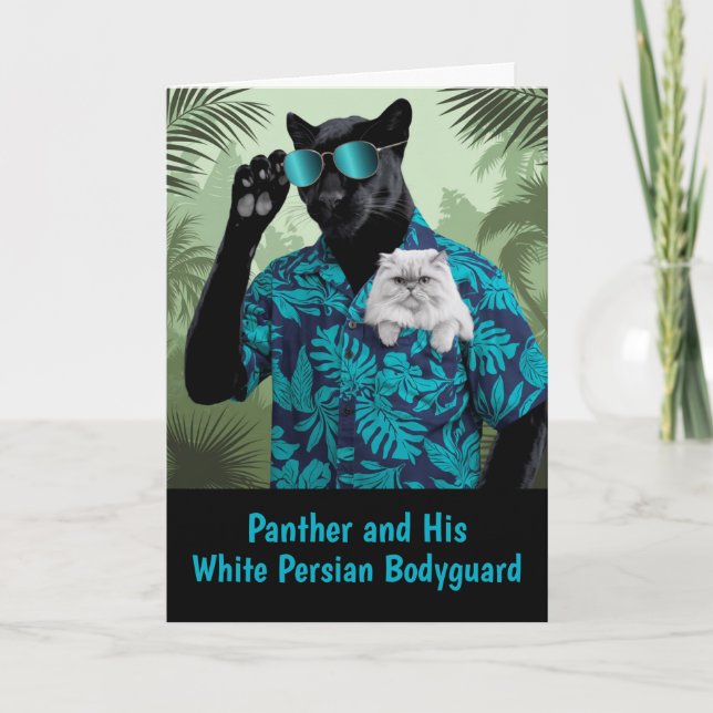 Söt panter och vit persisk gratulationskort kort (Framsida)