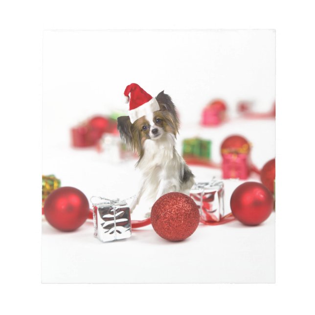 Söt Papillon Hund Jul Santa Hatt Anteckningsblock (Framsida)