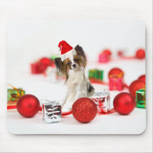 Söt Papillon Hund Jul Santa Hatt Musmatta