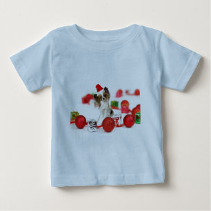 Söt Papillon Hund Jul Santa Hatt T-shirt