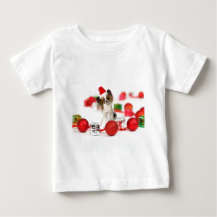 Söt Papillon Hund Jul Santa Hatt Tee Shirt