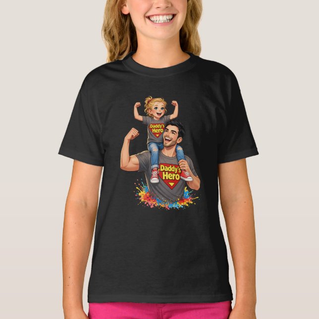 Söt pappa och dotter superhjälte t shirt (Framsida)