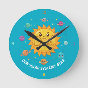 Söt Pappa Sol System Stjärna Rymd Tecknad Film Rund Klocka