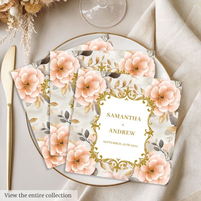 Söt Pappra blöjor  Guld Bröllop Pappersservett (Pretty Blush Gold Wedding Paper Napkins)