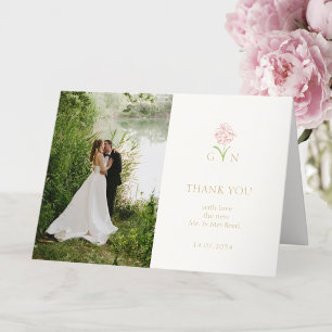 Söt par Blommigt Monogram Bröllop Tack Kort