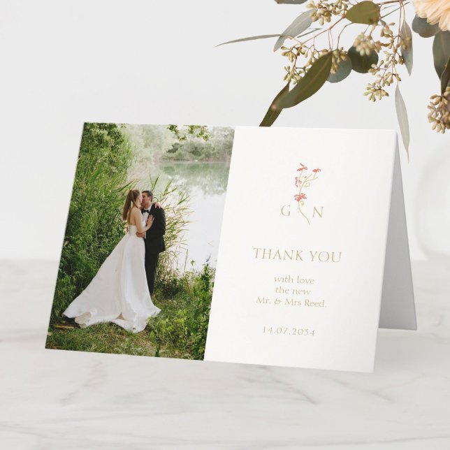 Söt par Blommigt Monogram Bröllop Tack Kort (Skapare uppladdad)
