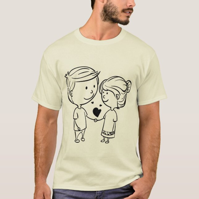 Söt Par Håller Hjärta T-Shirt (Framsida)