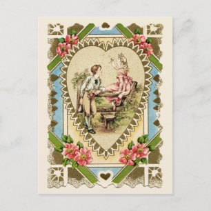Söt par i Vintagen Heart Ram Vykort