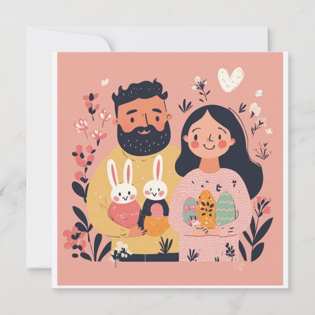 Söt Par Illustration Påsk Högtidskort Julkort (Framsida)