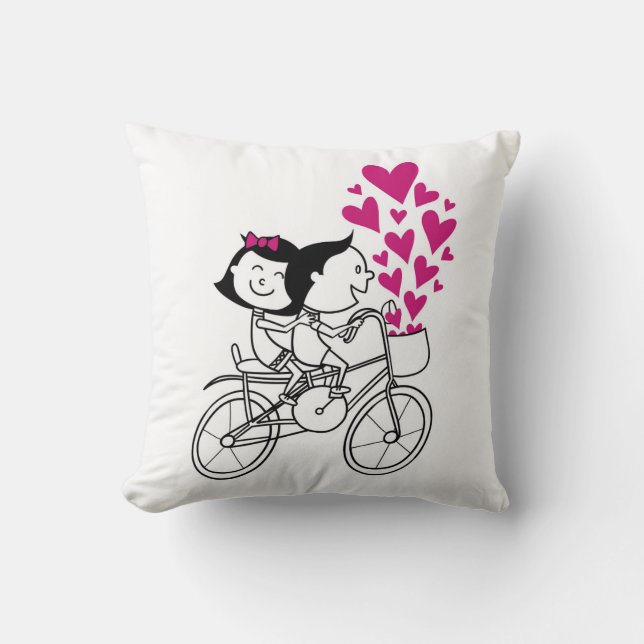 Söt par på cykel – Romantisk illustration Des Kudde (Framsida)