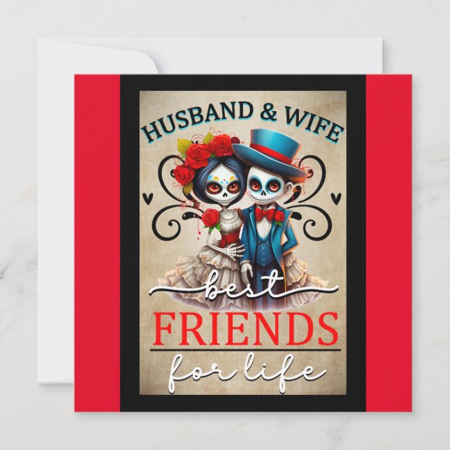 Söt Par Sockerskedödskalle Julkort (Framsida)