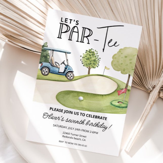 Söt Par-Tee-golf födelsedagsfest, alla åldrar Inbjudningar (Golf birthday invitation, Let's par-tee, any age, watercolor illustrations)