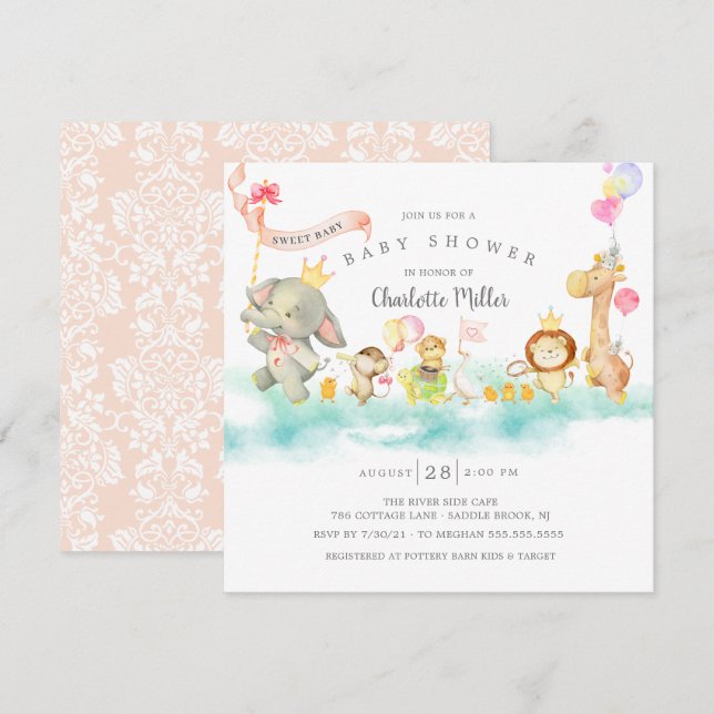 Söt Parad-babyskor - inbjudan (Fram/baksida)