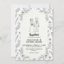 Söt Parillustration Minimalistisk Blommig Bröllop
