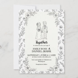 Söt Parillustration Minimalistisk Blommig Bröllop Inbjudningar