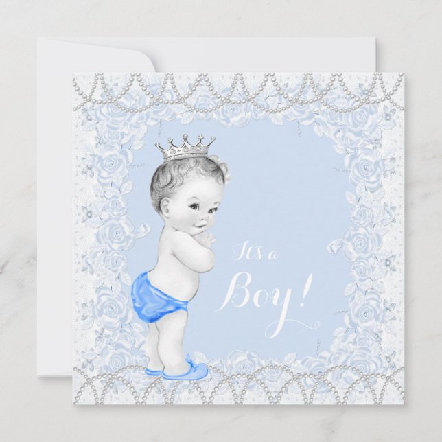 Söt pärlblå baby baby shower inbjudningar (Framsida)