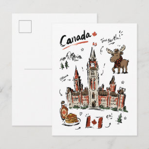 Söt Parliament Hill Kanada Doodle Art Vykort