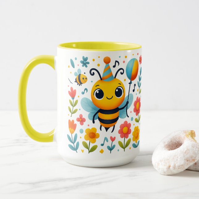 Söt Party Bee Keramisk Mugg (Med munk)