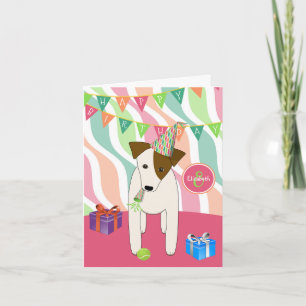 Söt party hund tecknad JRT-flickans grattis på föd Kort