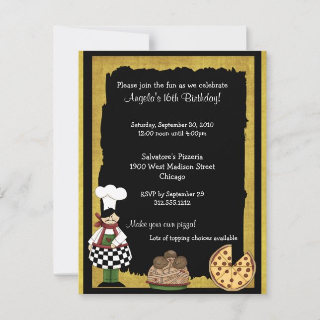 Söt partyinbjudan för 16 Pizza Inbjudningar (Framsida)