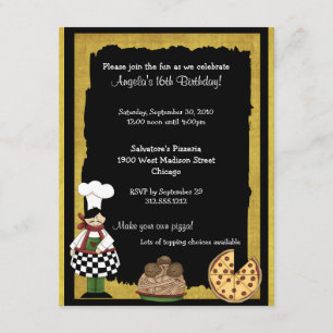 Söt partyinbjudan för 16 Pizza Inbjudningar
