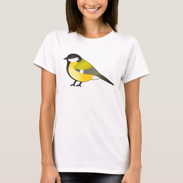 Söt Parus Major Fågel Tecknad Illustration T Shirt (Framsida)