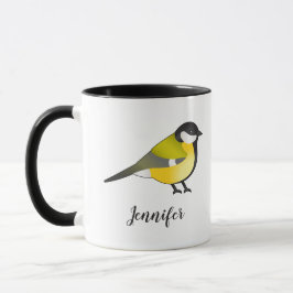 Söt Parus Major Gul Fågel & Anpassat Namn Mugg
