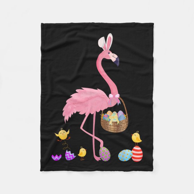 Söt Påsk Flamingo med Påsk Basket Påsk Fleecefilt (Framsidan)
