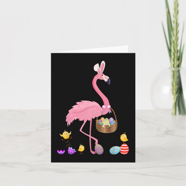 Söt Påsk Flamingo med Påsk Basket Påsk Kort (Framsida)