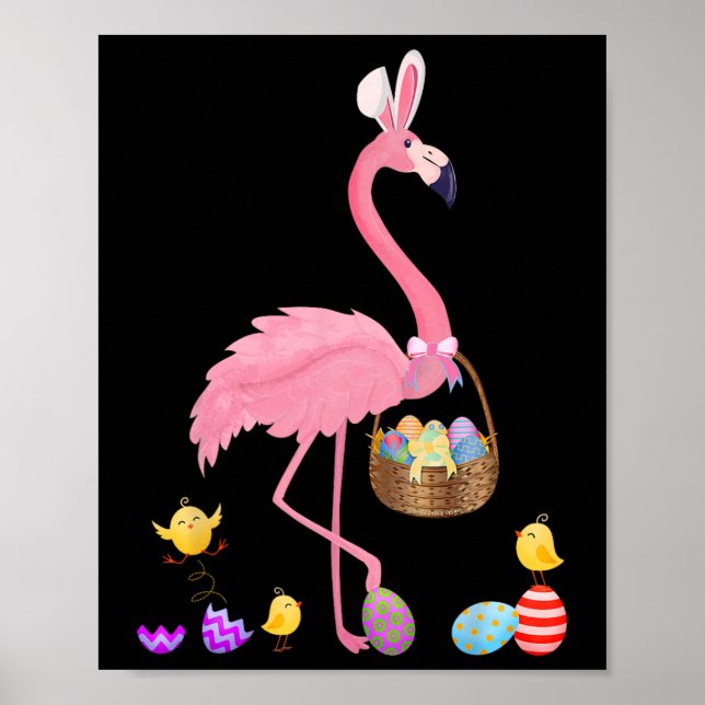 Söt Påsk Flamingo med Påsk Basket Påsk Poster (Framsidan)